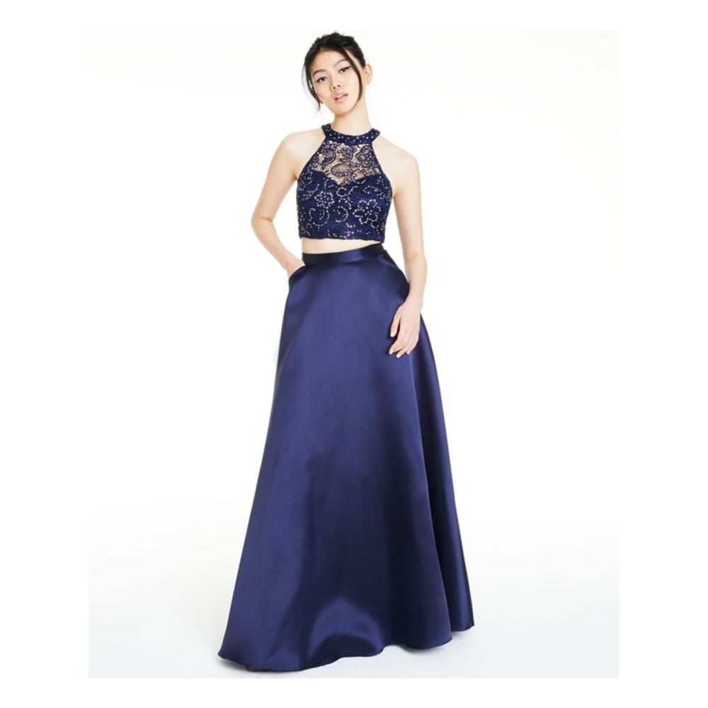 SAY YES TO THE DRESS Womens Navy Full-Length Shift Formal Dress Juniors 13
